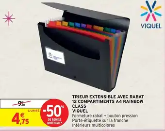 Intermarché Trieur Extensible Avec Rabat 12 Compartiments A4 Rainbow Class Viquel offre