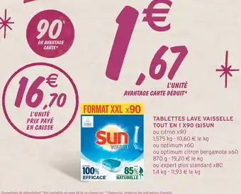 Intermarché Tablettes Lave Vaisselle Tout en 1 x90 Sun offre