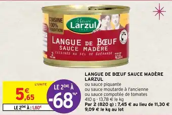 Intermarché Hyper Langue de Bœuf Sauce Madère Larzul offre