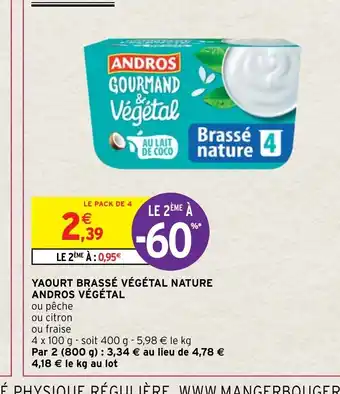 Intermarché Hyper Yaourt Brasse vegetal Nature Andros Vegetal offre