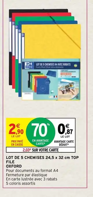 Intermarché Hyper Lot de 5 chemises 24,5 32cm Top File Oxford offre