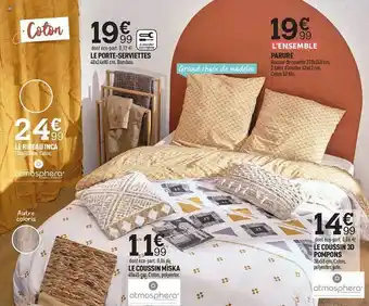 Centrakor Le rideau inca atmosphera, le coussin miska atmosphera, le porte-serviettes, parure, le coussin 3d pompons atmosphera offre