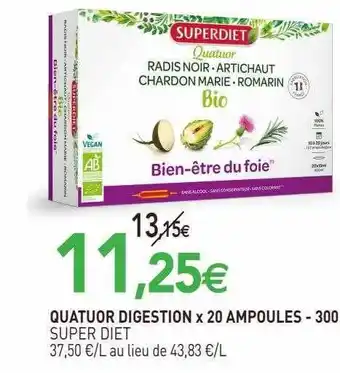 naturéO Quatuor digestion x 20 ampoules 300 super diet offre