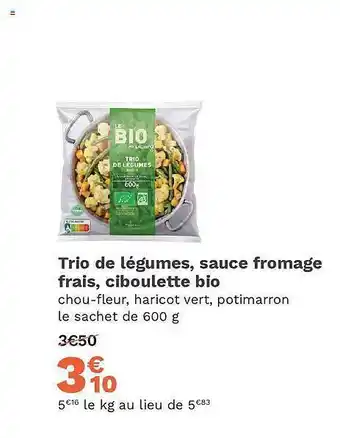 Picard Trio de légumes sauce fromage frais ciboulette bio offre