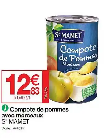 Promocash Compote de pommes avec morceaux st mamet offre
