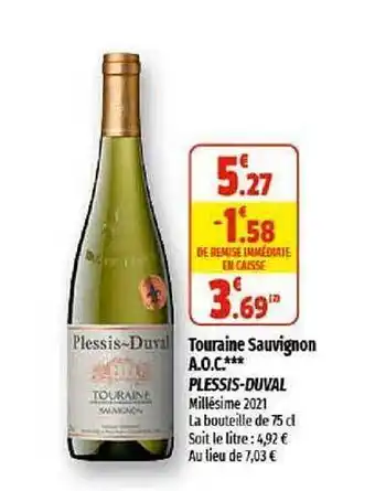 Touraine sauvignon a.o.c. plessis-duval millésime 2021