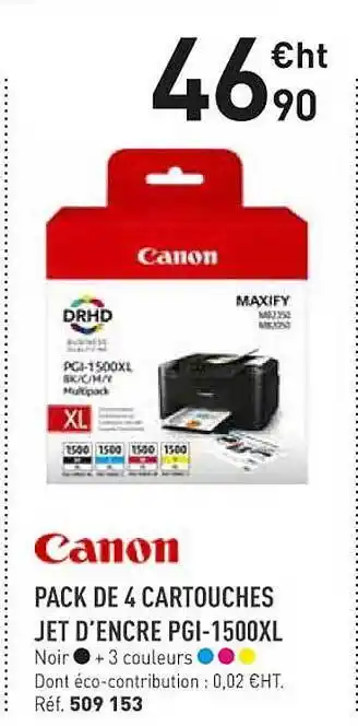 Hyperburo Canon pack de 4 cartouches jet d'encre pgi-1500xl offre
