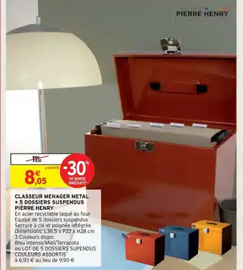 Intermarché Hyper Classeur Menager Metal +5 Dossiers Suspendus Pierre Henry offre