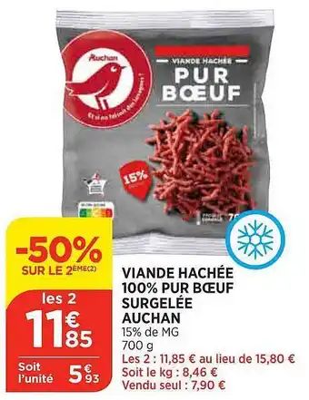 Maximarché Viande hachée 100% pur bœuf surgelées auchan -50% sur le 2ème offre