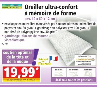 Norma Oreiller Ultra-Confort à mémoire de Forme offre