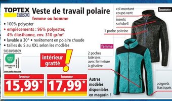 Norma Toptex veste de Travail Polaire offre