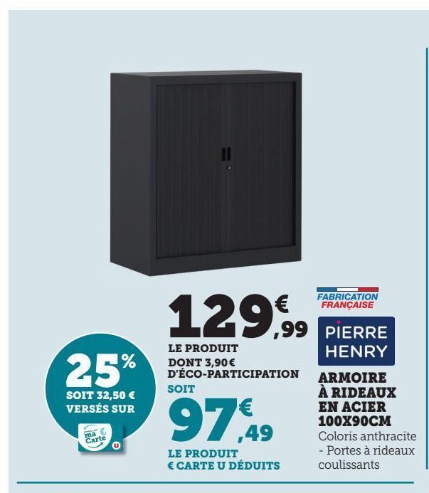 Promo Armoire a rideaux en acier 100x90cm chez Hyper U