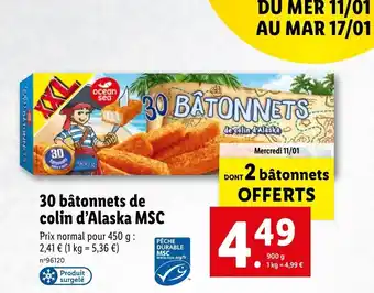Lidl 30 Batonnets De Colin D'ALASKA MSC offre