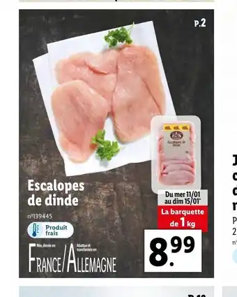 Lidl Escalopes De Dinde offre