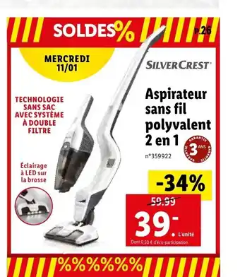 Lidl Aspirateur Sans Fil Polyvalent 2 en 1 offre