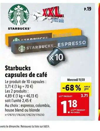 Lidl Starbucks Capsules De Cafe offre