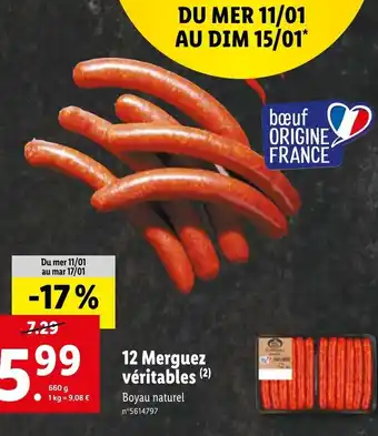 Lidl 12 Merguez Veritables offre
