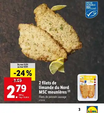 Lidl 2 Filets De Limande Du Nord MSC Meunieres offre