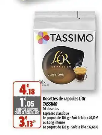 Coccinelle Express Dosettes de capsules l'or tassimo offre