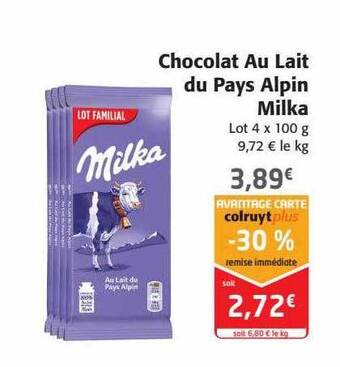 Colruyt Chocolat au lait du pays alpin milka offre