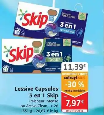Colruyt Lessive capsules 3 en 1 skip offre
