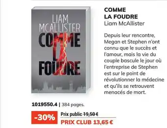 France Loisirs Vacances Comme la foudre - liam mc allister offre