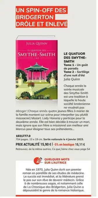 Le quatuor des smythe-smith tome 1 - un goût de paradis, tome 2 - sortilège d'une nuit d'été - julia quinn