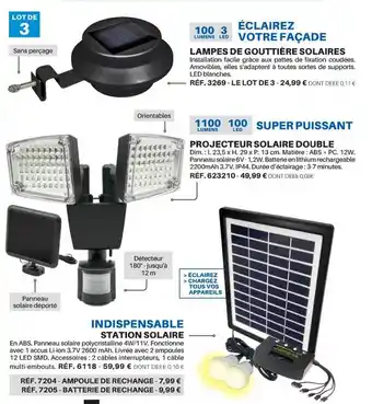Shopix Lampes de gouttière solaires, projecteur solaire double, station solaire offre