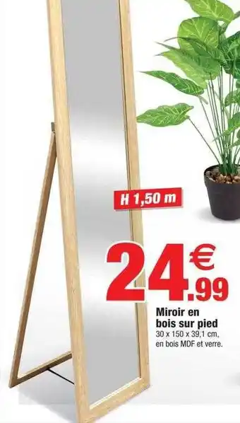 Bazarland Miroir en bois sur pied offre