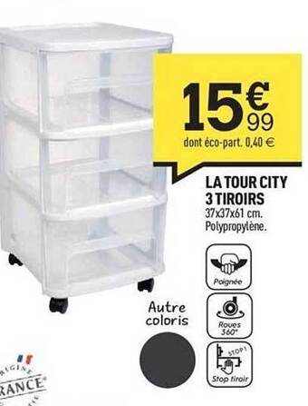 Centrakor La tour city 3 tiroirs offre