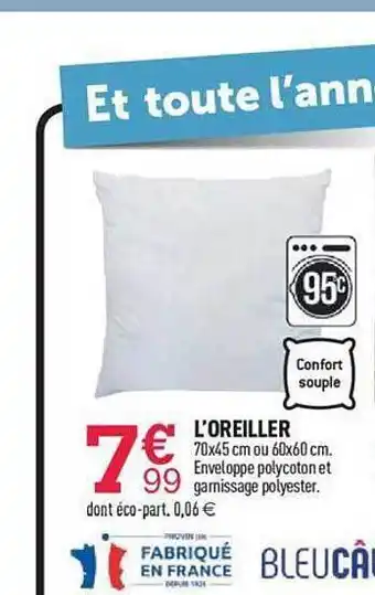 Centrakor L'oreiller bleu câlin offre