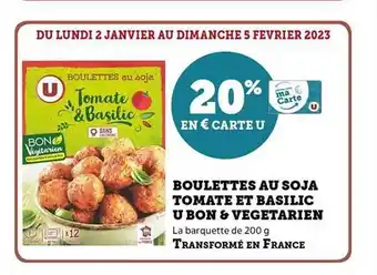 Hyper U Boulettes au soja tomate et basilic u bon & végétarien offre