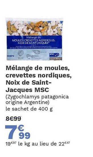 Picard Mélange de moules crevettes nordiques noix de saint-jacques msc offre