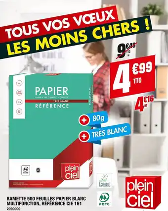 Plein ciel Ramette 500 feuilles papier blanc multifonction, référence cie 161 offre