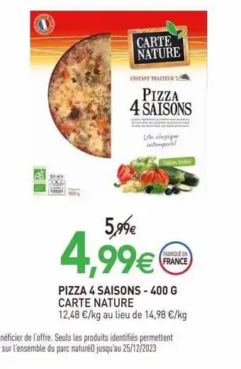 naturéO Pizza 4 saisons carte nature offre