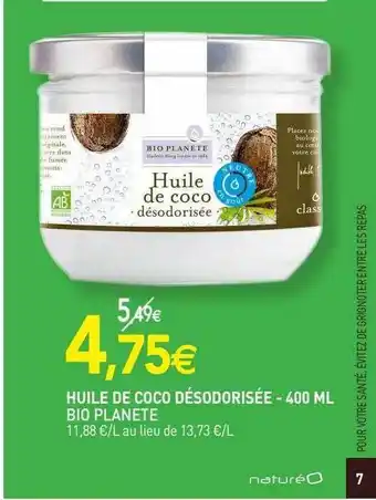 naturéO Huile de coco désodorisée bio planete offre