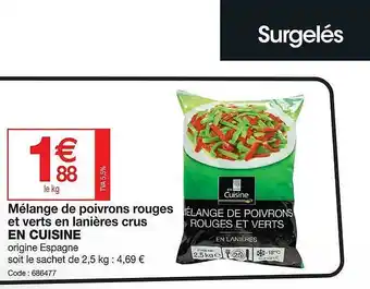 Promocash Mélange de poivrons rouges et verts en lanières crus en cuisine offre