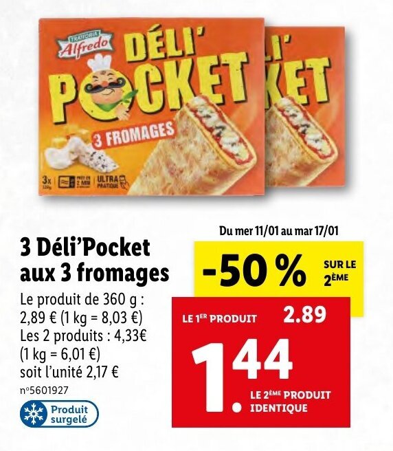 Promo 3 DELI'Pocket Aux 3 Fromages chez Lidl