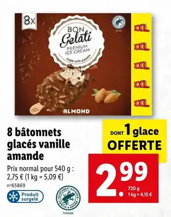 Lidl 8 Batonnets Glaces Vanille Amande offre