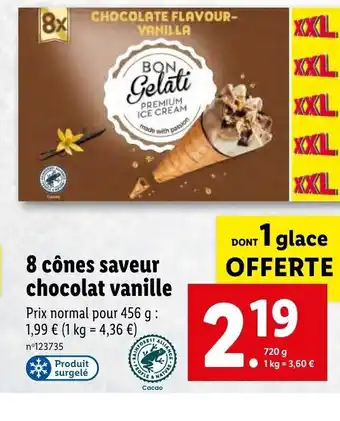 Lidl 8 Cones Saveur Chocolat Vanille offre