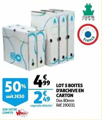 Auchan Lot 5 boites d'archive en carton offre