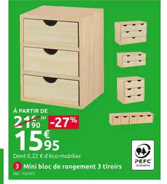 Mr Bricolage Mini Bloc de Rangement 3 Tiroirs offre