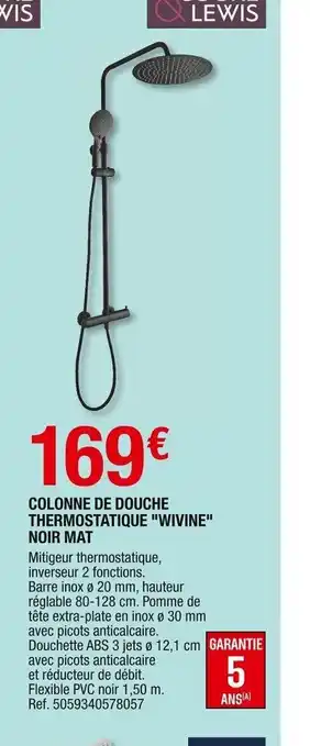 Brico Dépôt Colonne de Douche Thermostatique Wivine Noir Mat offre