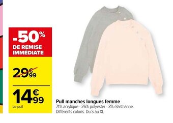 Carrefour Pull Manches Longues Femme offre