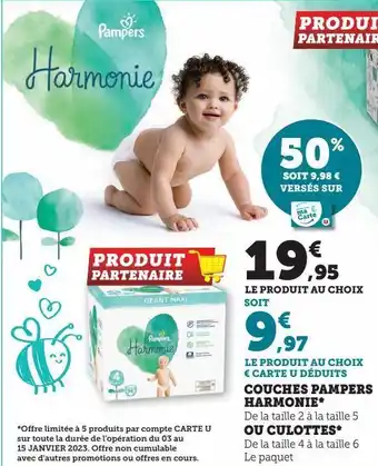 Super U Couches pampers harmonie offre