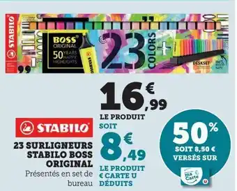 Super U 23 surligneurs stabilo boss original offre