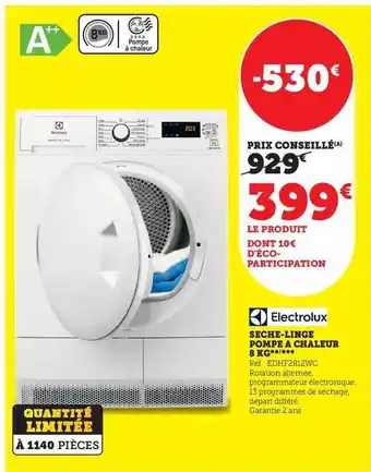Super U Sèche-linge pompe à chaleur 8 kg electrolux offre