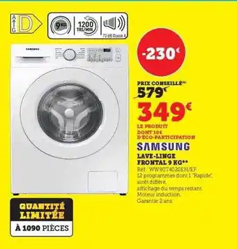 Super U Samsung lave-linge frontal 9 kg offre