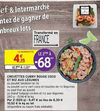 Intermarché Crevettes curry rouge coco et riz aux légumes offre