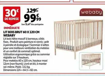 Auchan Lit bois brut webaby offre